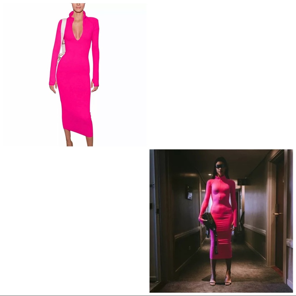 Neon pink long sleeve midi dress